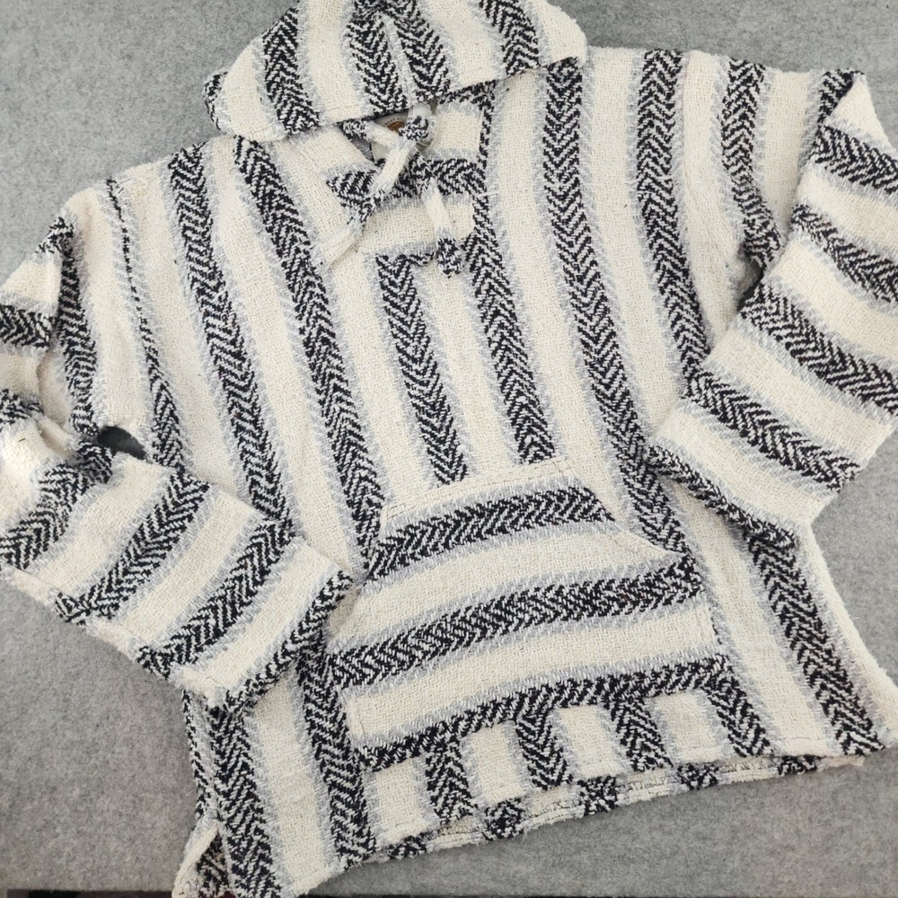 Earth Ragz XL Cream Black Striped Baja Hoodie Baja Joe Drug‎ Rug Mens Surf Skate